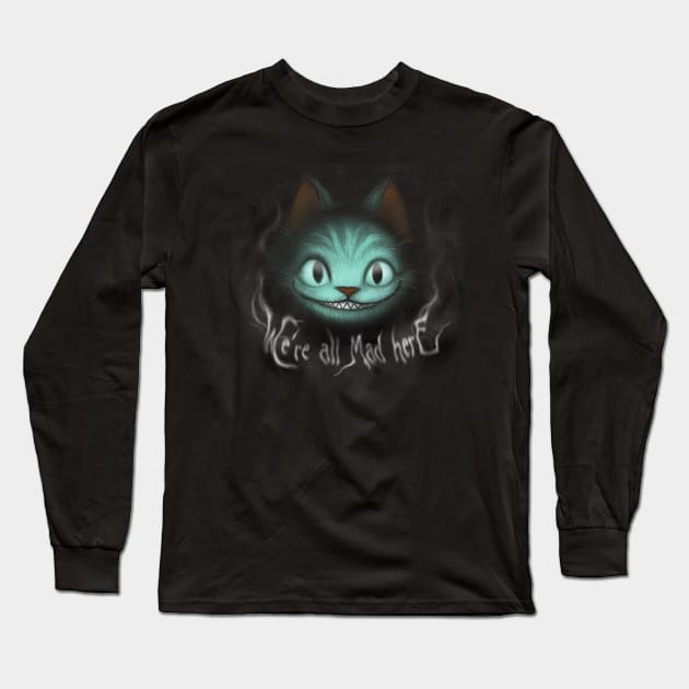 Cheshire shadows - We're All Mad Here - Dark Cat Grin Long Sleeve T-Shirt by BlancaVidal